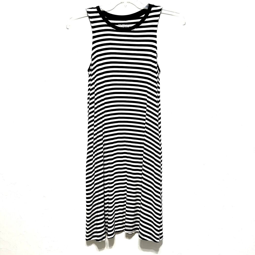 Time and Tru Dress Tank Top Midi Shift Black & White Sleeveless Woman sz Small
